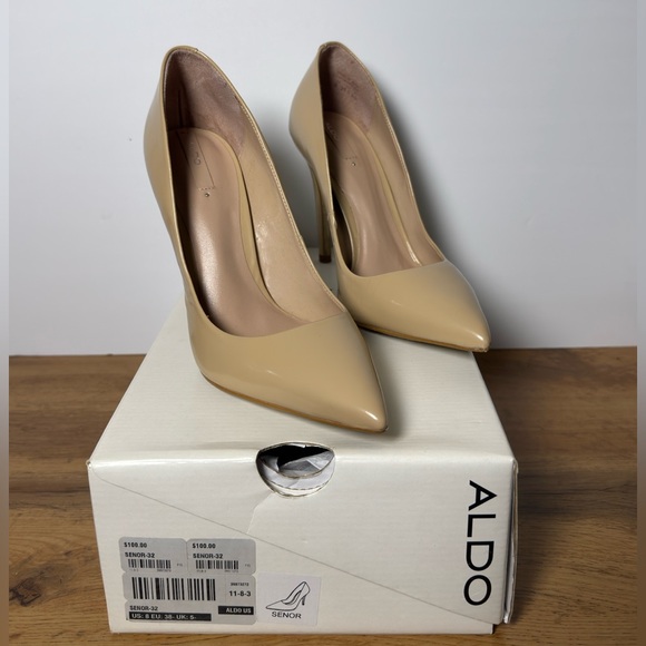 Aldo Shoes - Aldo Beige Patent Leather Heels, Size 8 Retails $100